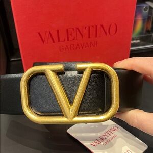 Valentino Garavani Black Belt with Gold V Buckle New In Box